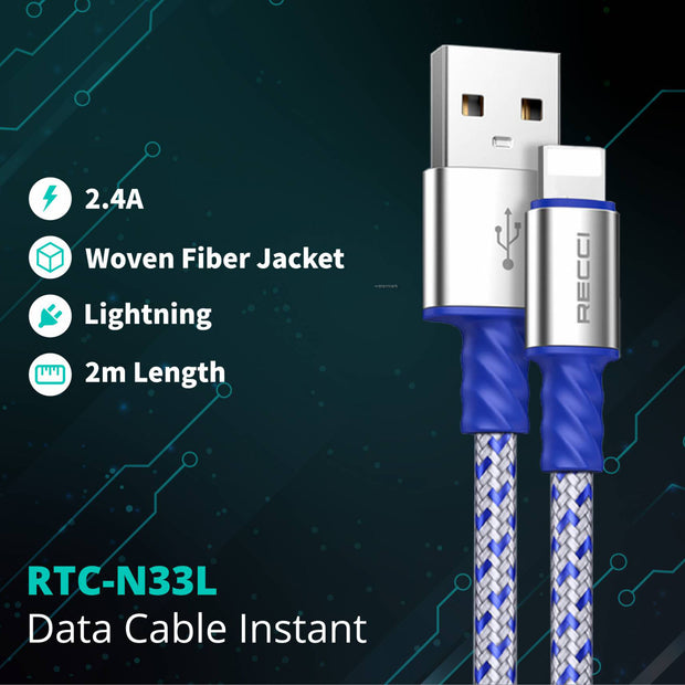 Recci Instant 2.4A (Lighting Cable) Fast Charging Cable 2M