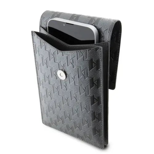Karl Lagerfeld Monogram Plate Phone Pouch With Strap & Cardslots