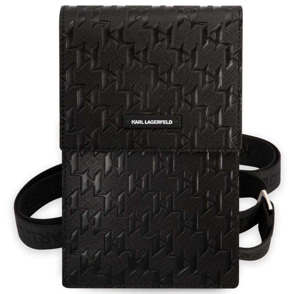 Karl Lagerfeld Monogram Plate Phone Pouch With Strap & Cardslots - iCase Stores
