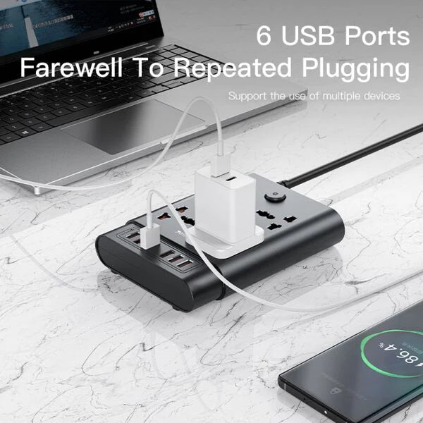 Yesido 10 In 1 Power Socket with 6 USB Ports 2M