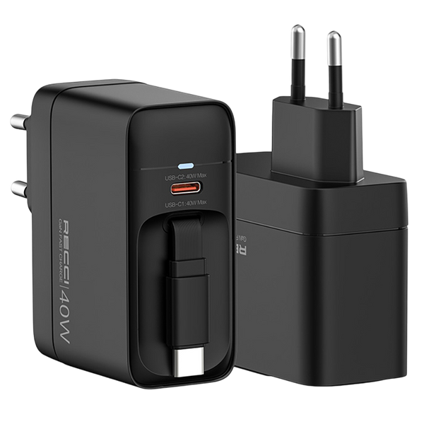 Recci 40W GaN Fast Charger with USB-C Cable