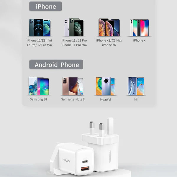 Recci 20W PD3.0/QC3.0/PPS UK Plug Wall Charger