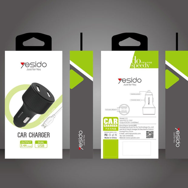 Yesido Aluminum Alloy Dual USB 3.4A Car Charger with Voltmeter
