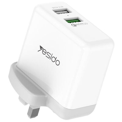Yesido Travel Charger With double Port USB charger UK Plug - iCase Stores