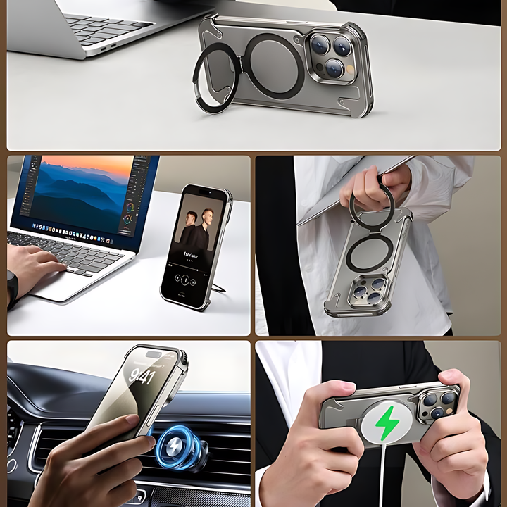 Frameless Armored Case with Leather Texture & Kickstand - iCase Stores