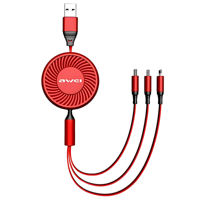 Awei 3 in 1 Multi Charging Cable Fast Charge  Retractable Flexible Cord 2.4A / 1m