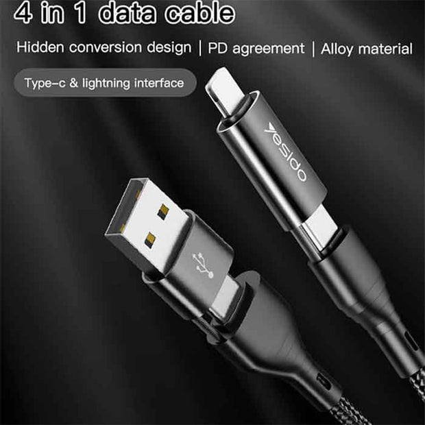 Yesido 4 In 1 multifunction Data Cable 1.2m