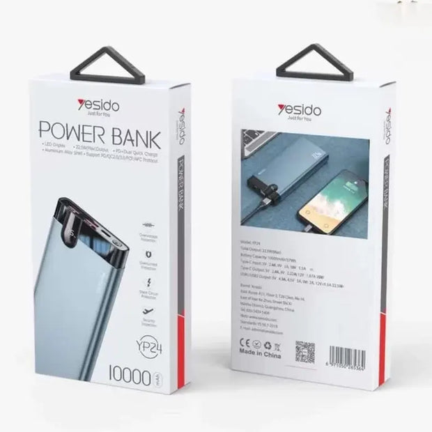 Yesido Fast Charging Power Bank With Led Indicator 2 USB Port Output 10000mAh