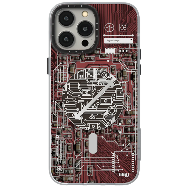 Futuristic Circuit Anti-Drop MagSafe Case - Flame Red
