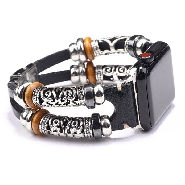 Bracelet Strap Alloy Leather Wristband for Apple Watch - Black
