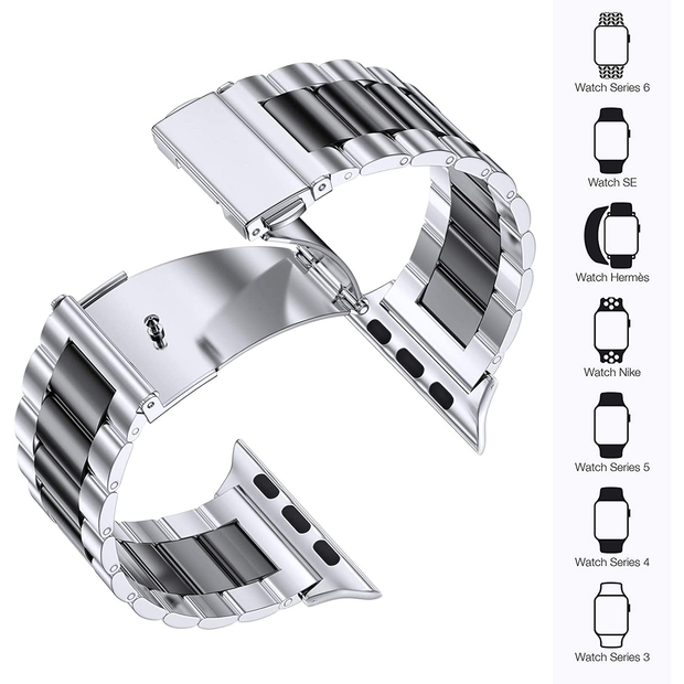 Solid Stainless Steel Band for Apple Watch - Silver x Black