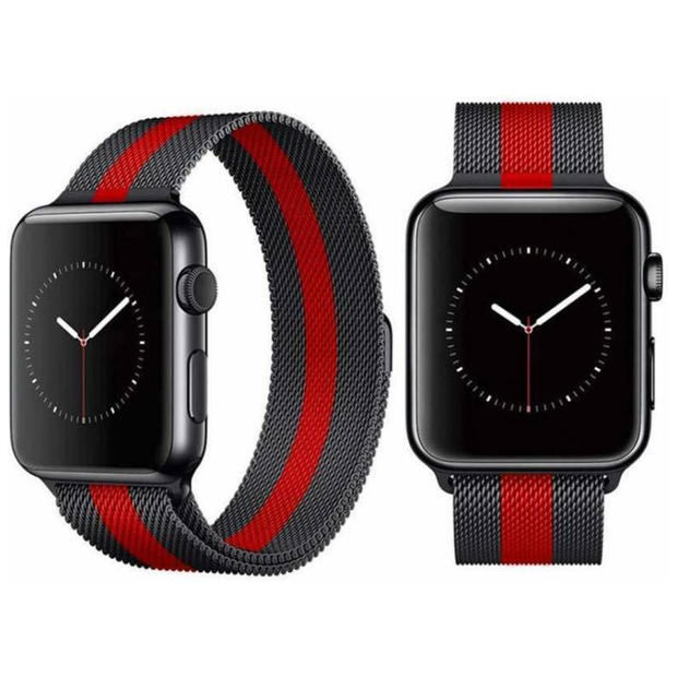 Stainless Steel Strap Band with Magnetic Closure for Apple Watch - Black x Red