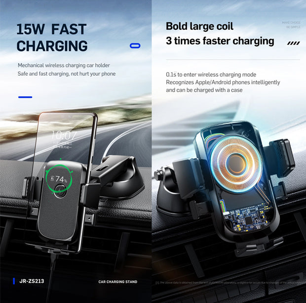 JOYROOM 15W Smart Wireless Charger Fast Charger Car Phone Holder Stand