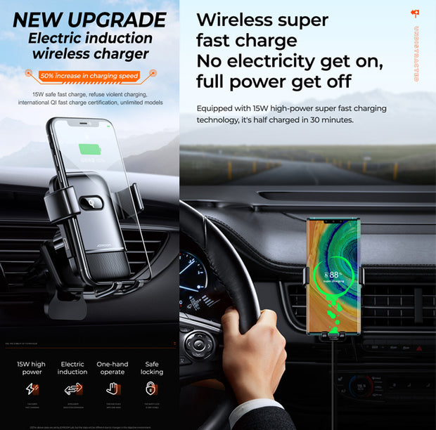 JOYROOM 15W Car Three-axis Electric Wireless Charging Mobile Phone Holder