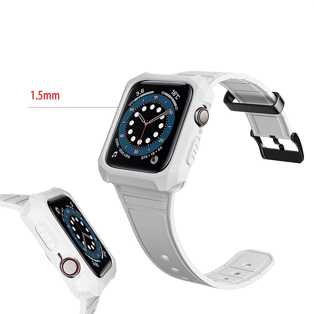 Rubber Shockproof Full Protective Case Band for Apple Watch - White