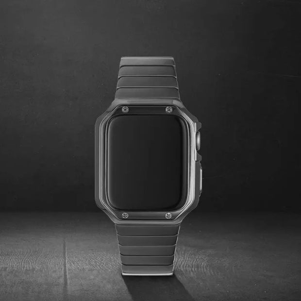 Stainless Steel Strap + TPU Anti-drop Plating Shell for Apple Watch - Black