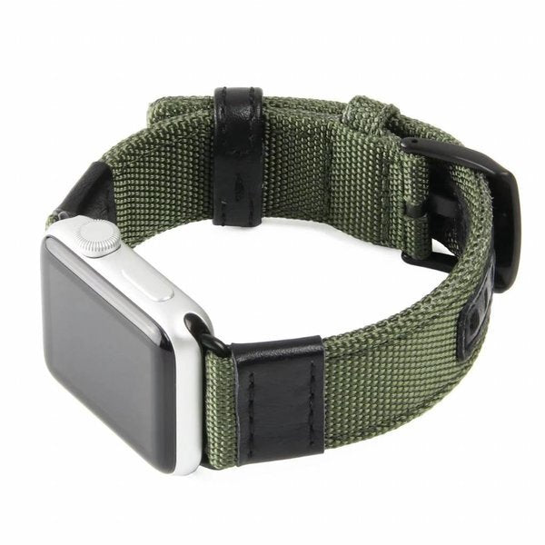 New Nylon Grain Leather Watch Band Strap For Apple Watch - Green