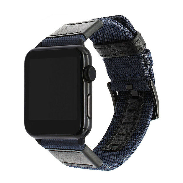 New Nylon Grain Leather Watch Band Strap For Apple Watch - Blue