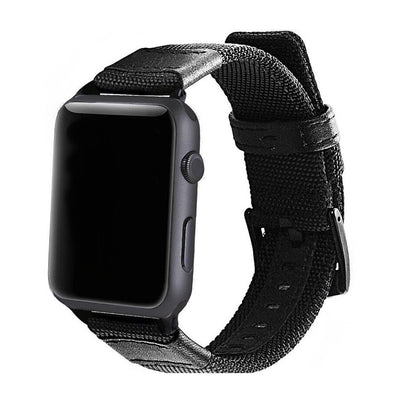 New Nylon Grain Leather Watch Band Strap For Apple Watch - Black