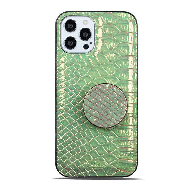 Leather Colorful Croc. Pattern Soft Case With PopSocket