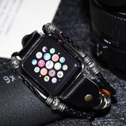 Premium Bracelet Strap Alloy Leather Wristband for Apple Watch - Black