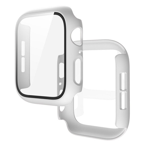 Matte Case with Tempered Glass Screen for Apple Watch 44mm - White