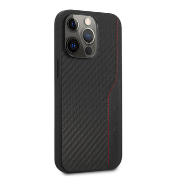 AMG Leather Case Black With PU Carbon Effect Red Stiching Line