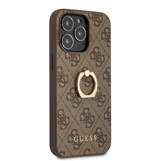 𝐆𝐔𝐄𝐒𝐒 Leather Case Brown 4g Collection With Ring Stand - iCase Stores