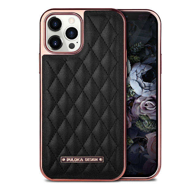 Luxury Grid Pattern Electroplated Premium Leather Case