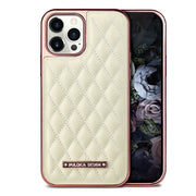 Luxury Grid Pattern Electroplated Premium Leather Case