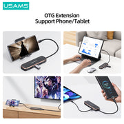USAMS 6 In 1 PD 100W Type C Hub USB C to HDMI-compatible 1.4 USB 3.0 TF SD Slot Dock Station Splitter For MacBook iPad Laptop - iCase Stores